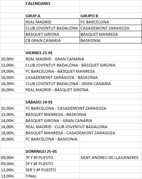 Horaris torneig bàsquet cadet Horaris torneig bàsquet cadet